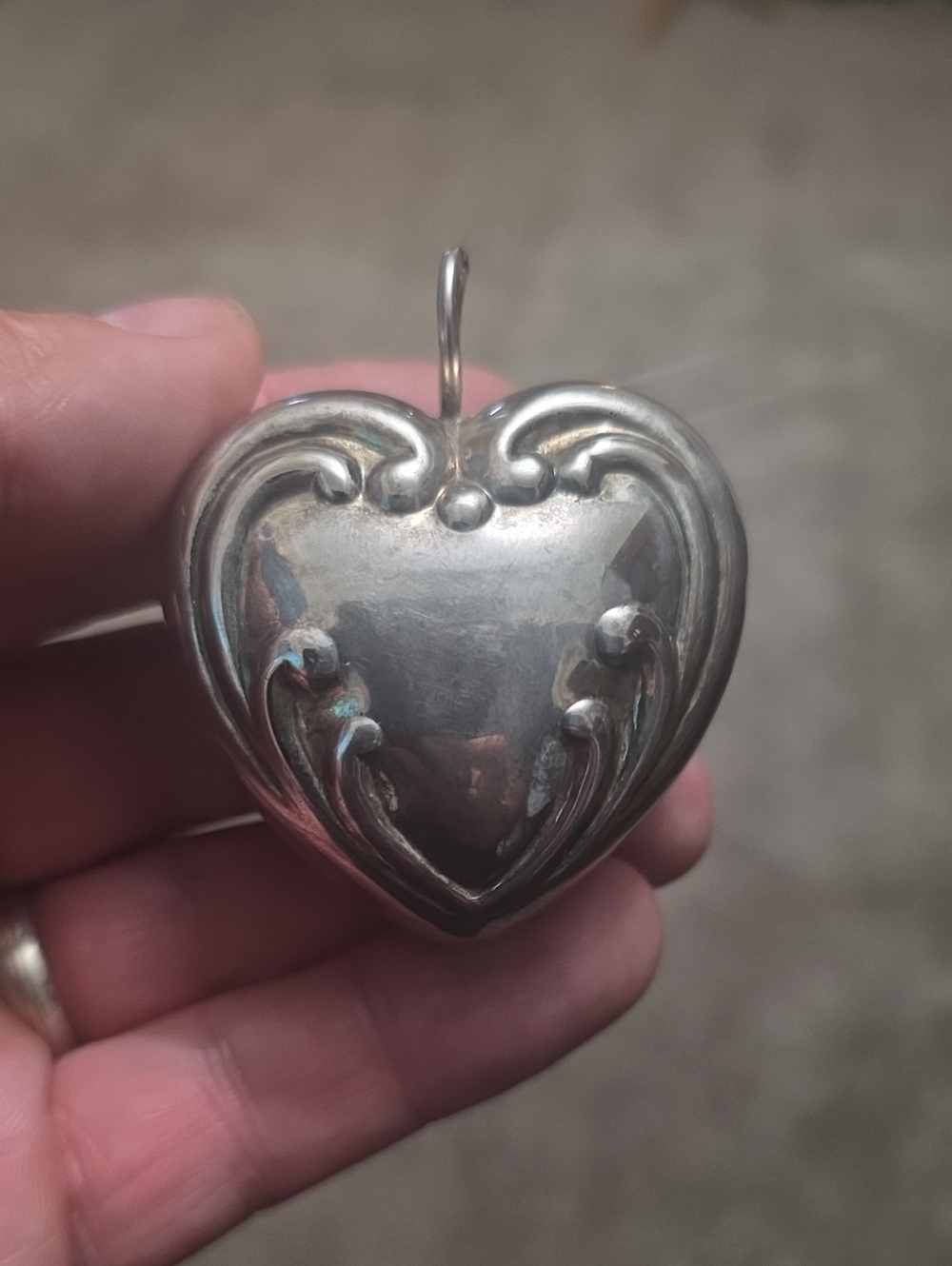 "Valentine's Day" Vintage Giant Sterling Silver Puffy Heart Rattle Pendant